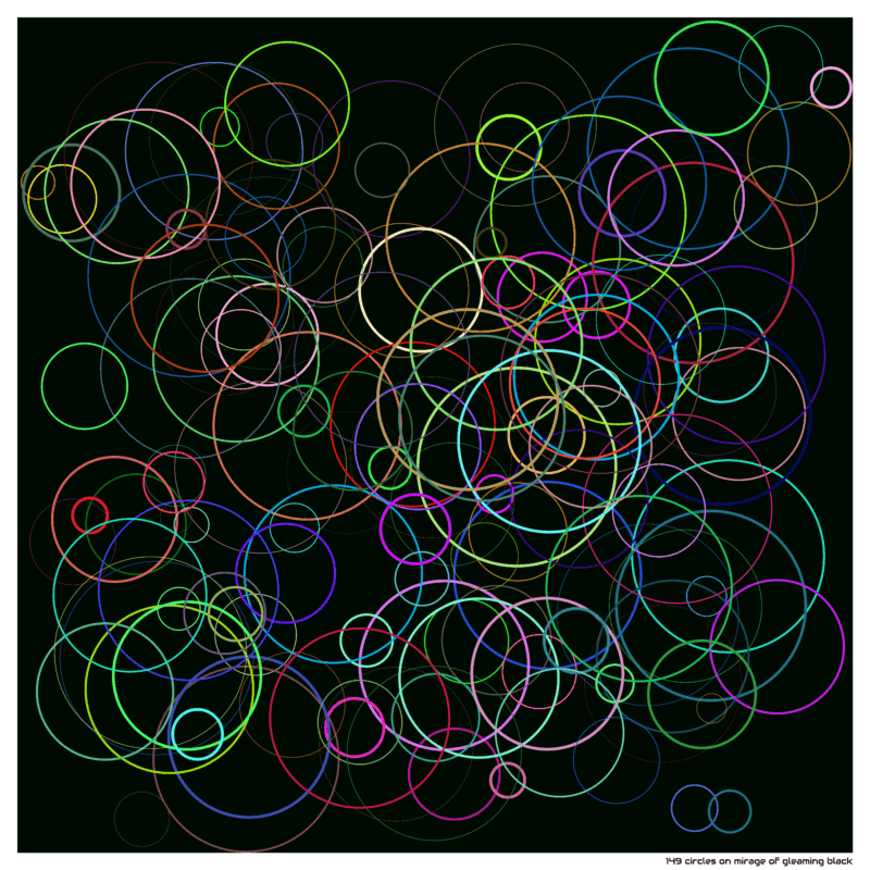 149 circles on mirage of gleaming black