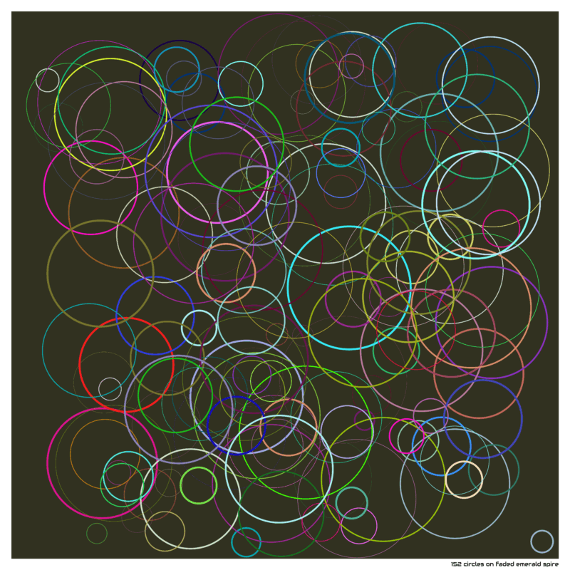 152 circles on faded emerald spire