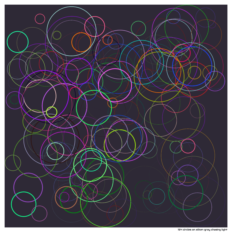 154 circles on silken gray chasing light