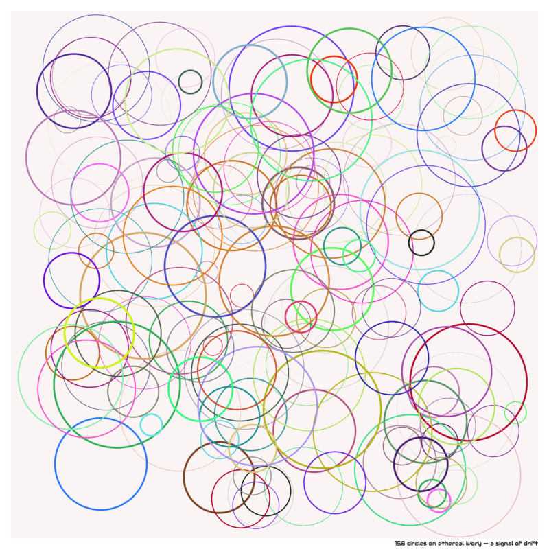 158 circles on ethereal ivory — a signal of drift