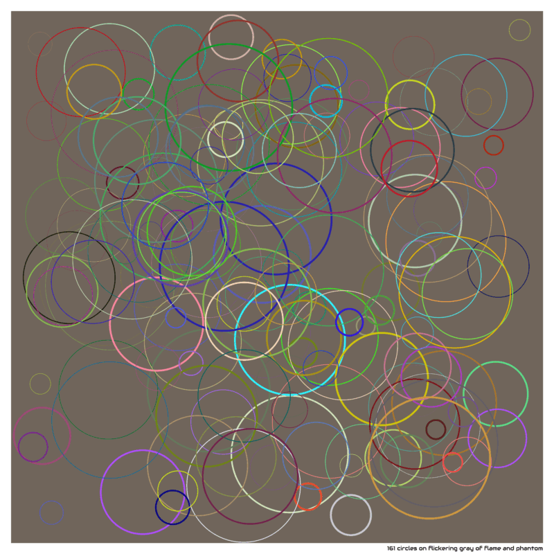 161 circles on flickering gray of flame and phantom