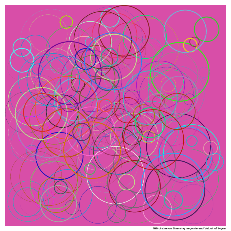 165 circles on Gleaming magenta and Velvet of Hymn