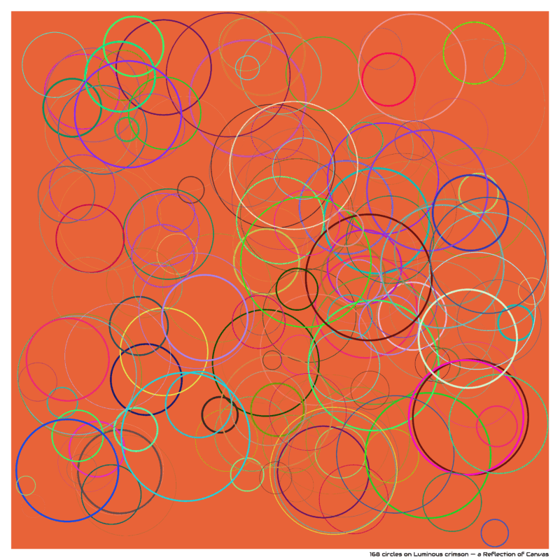 168 circles on Luminous crimson — a Reflection of Canvas