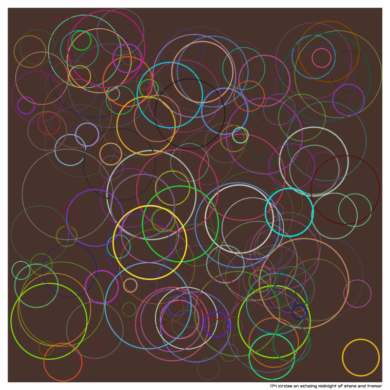 174 circles on echoing midnight of stone and tremor