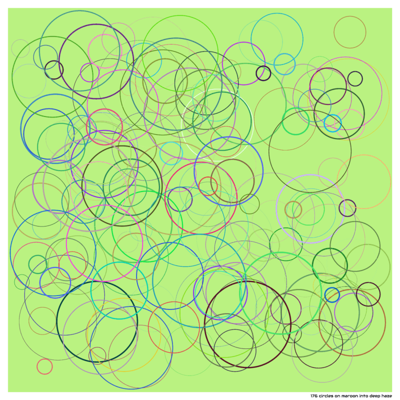 176 circles on maroon into deep haze
