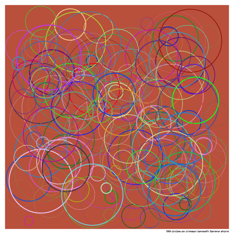 199 circles on crimson beneath Serene storm