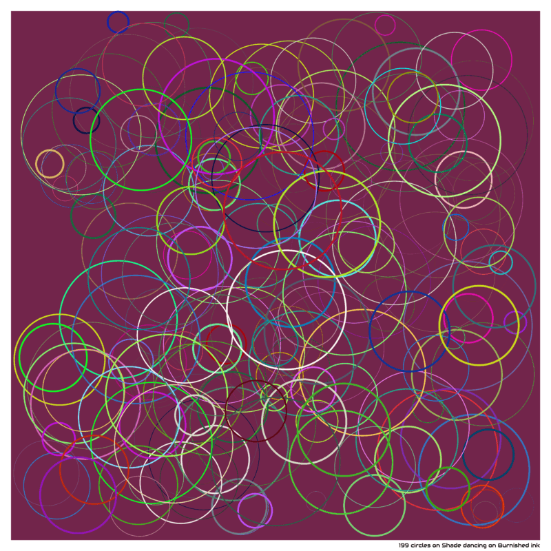 199 circles on Shade dancing on Burnished ink