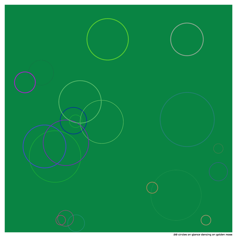 20 circles on glance dancing on golden moss