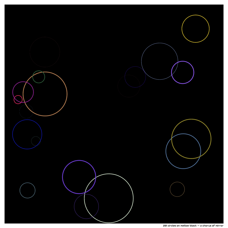20 circles on mellow black — a chorus of mirror