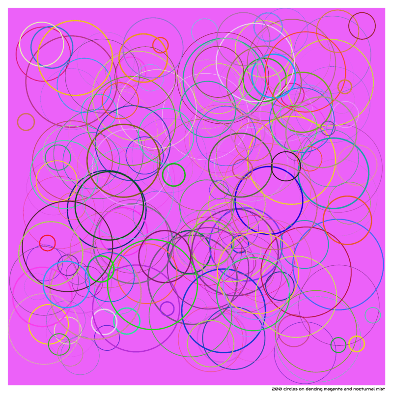 200 circles on dancing magenta and nocturnal mist