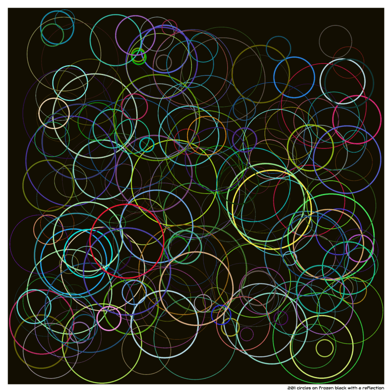 201 circles on frozen black with a reflection