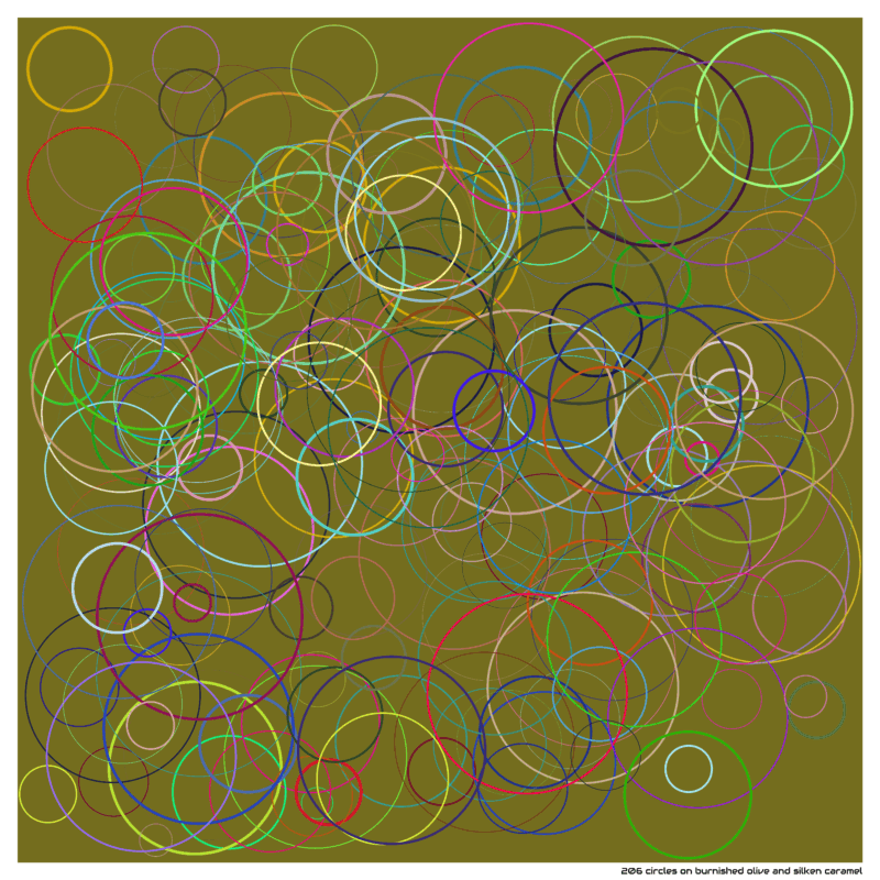 206 circles on burnished olive and silken caramel