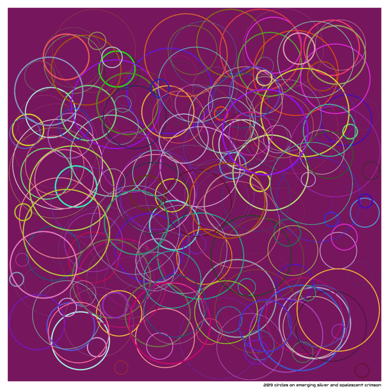 209 circles on emerging silver and opalescent crimson