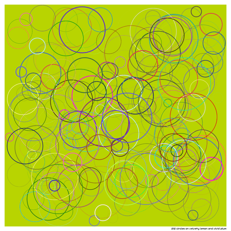 212 circles on velvety lemon and vivid plum