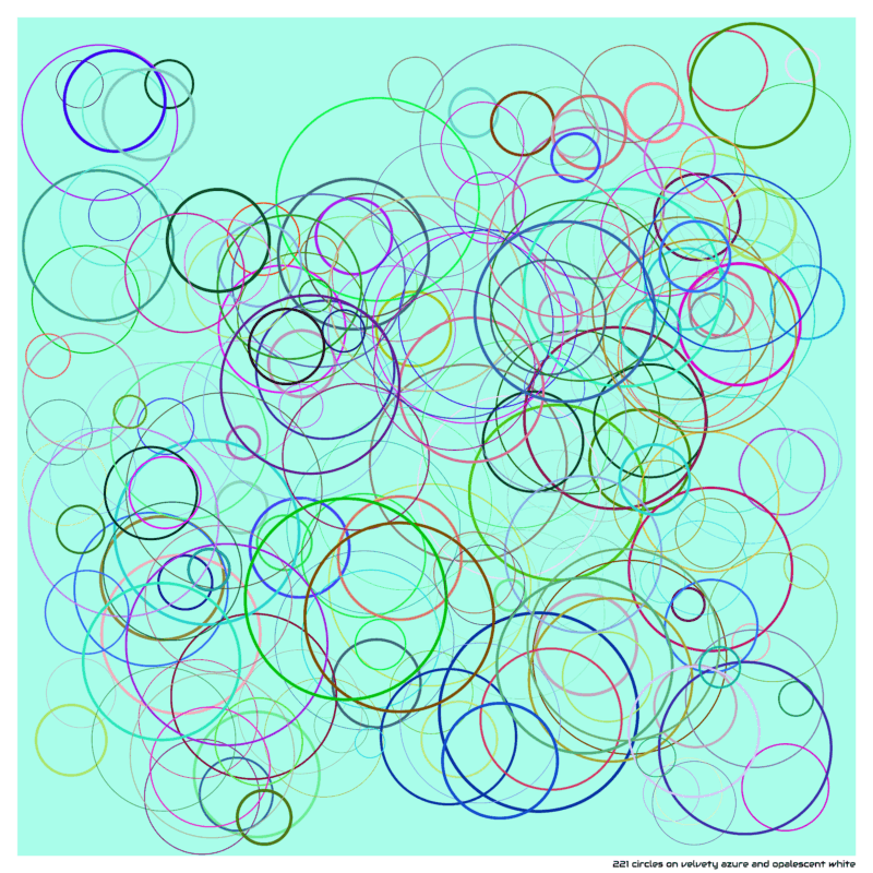 221 circles on velvety azure and opalescent white
