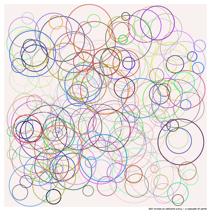 227 circles on delicate ivory — a cascade of petal