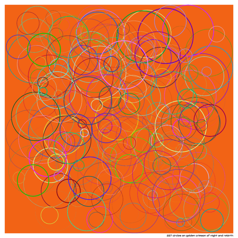 227 circles on golden crimson of night and rebirth