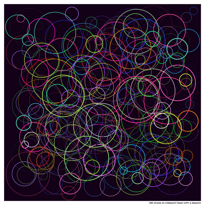 231 circles on iridescent black with a descent