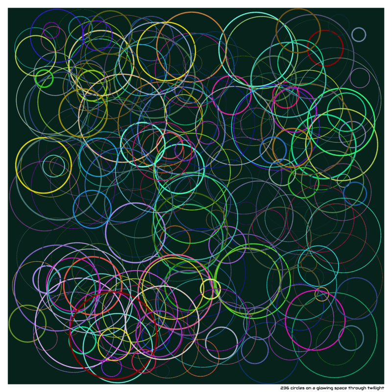236 circles on a glowing space through twilight