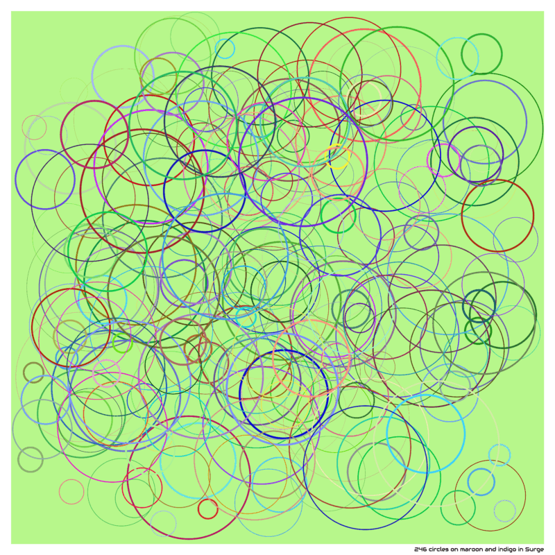 246 circles on maroon and indigo in Surge