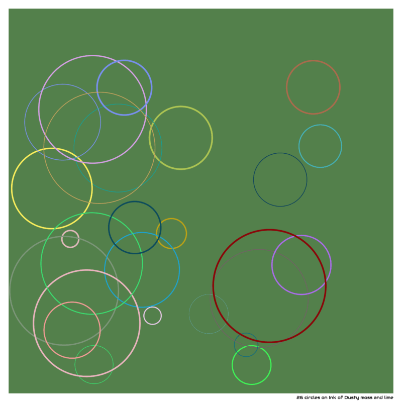 26 circles on Ink of Dusty moss and lime