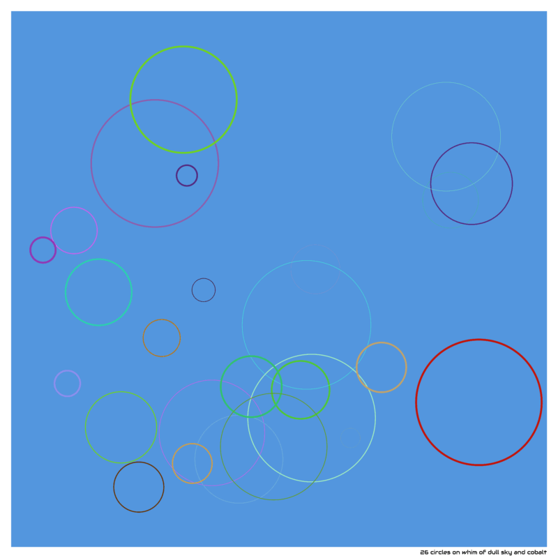 26 circles on whim of dull sky and cobalt