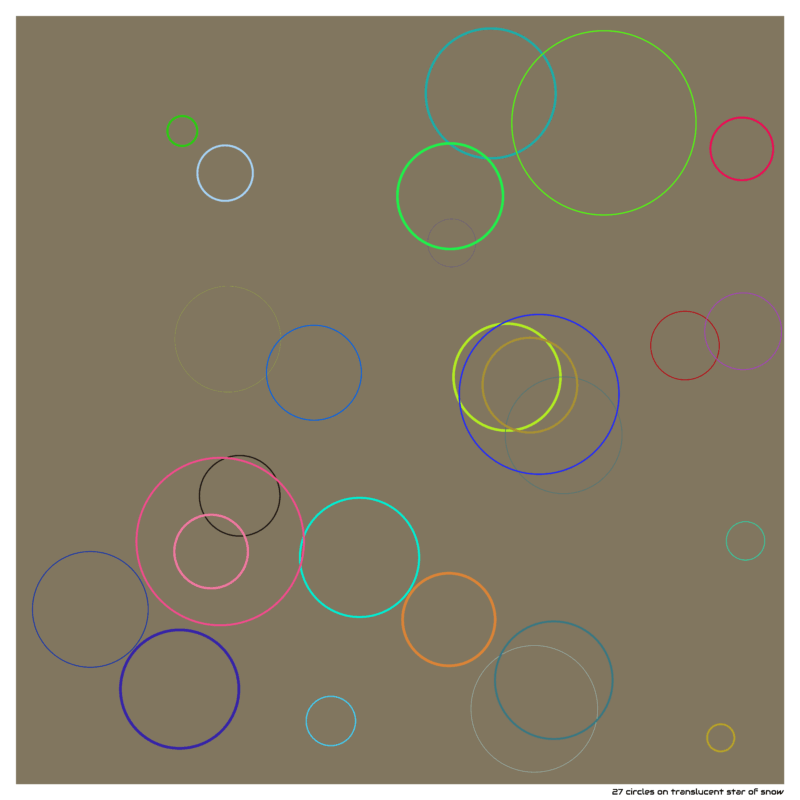 27 circles on translucent star of snow