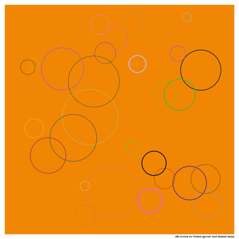 28 circles on Faded garnet and Glazed sepia