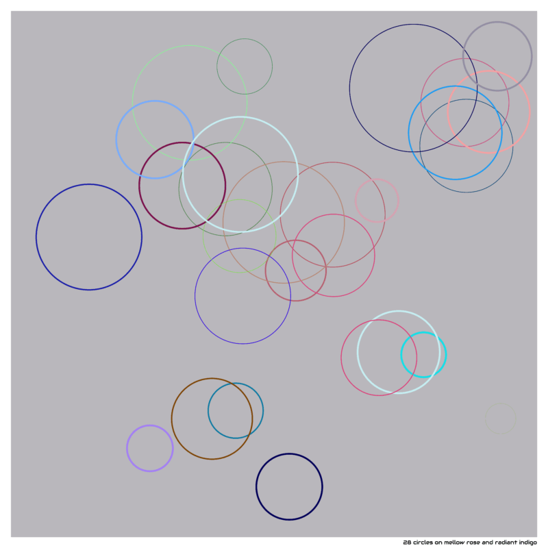 28 circles on mellow rose and radiant indigo