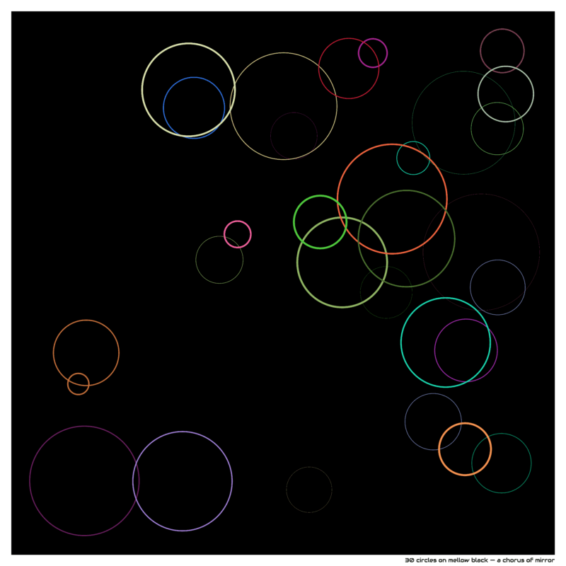 30 circles on mellow black — a chorus of mirror