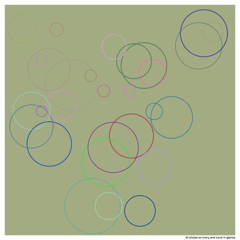 31 circles on ivory and coral in glance