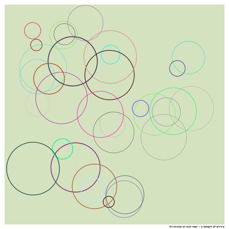 34 circles on dull rose — a delight of shrine