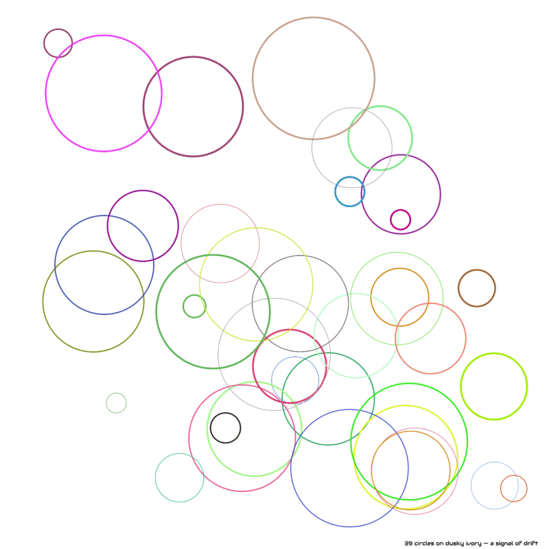 39 circles on dusky ivory — a signal of drift