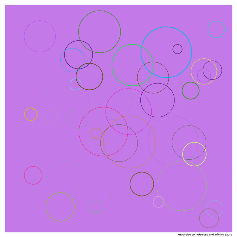 42 circles on Pale rose and Infinite azure