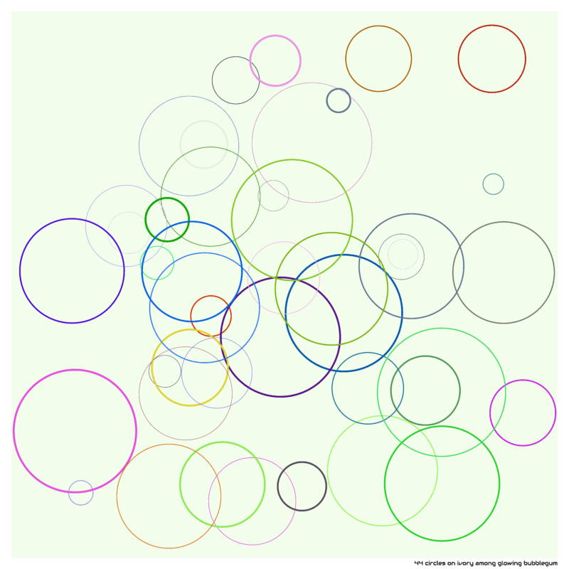 44 circles on ivory among glowing bubblegum