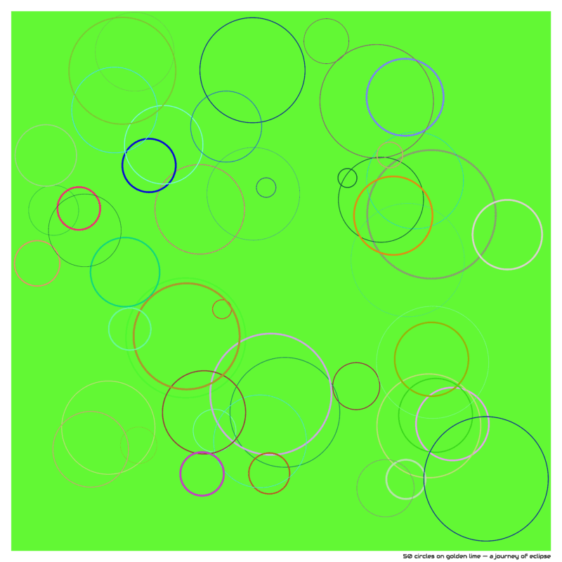 50 circles on golden lime — a journey of eclipse