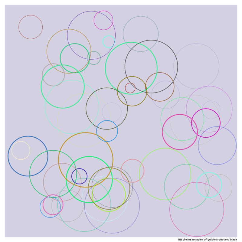 52 circles on spire of golden rose and black