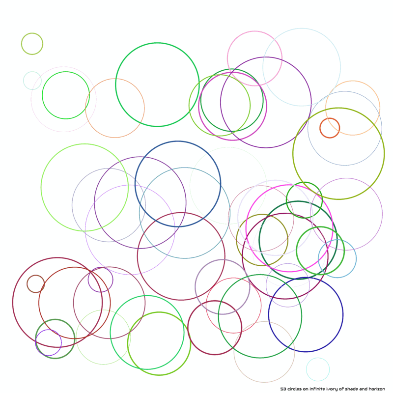 53 circles on infinite ivory of shade and horizon