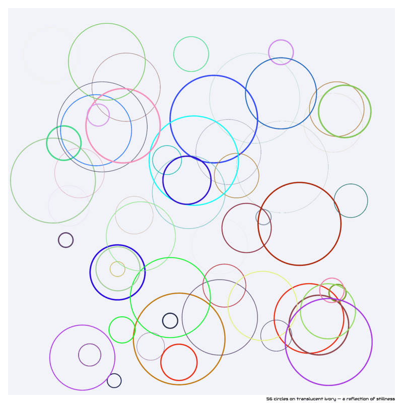 56 circles on translucent ivory — a reflection of stillness