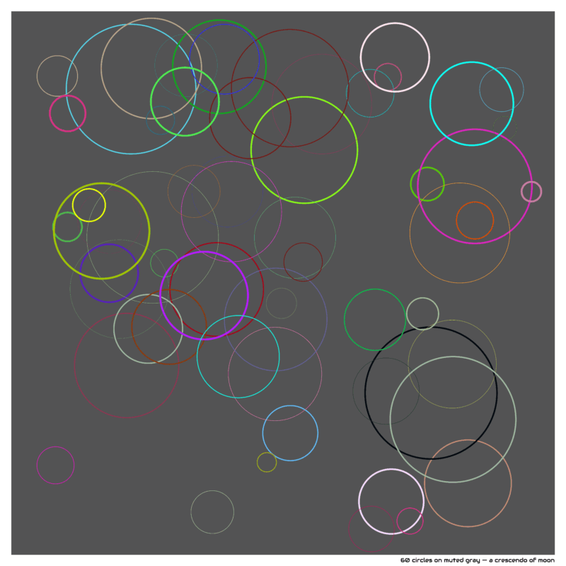 60 circles on muted gray — a crescendo of moon