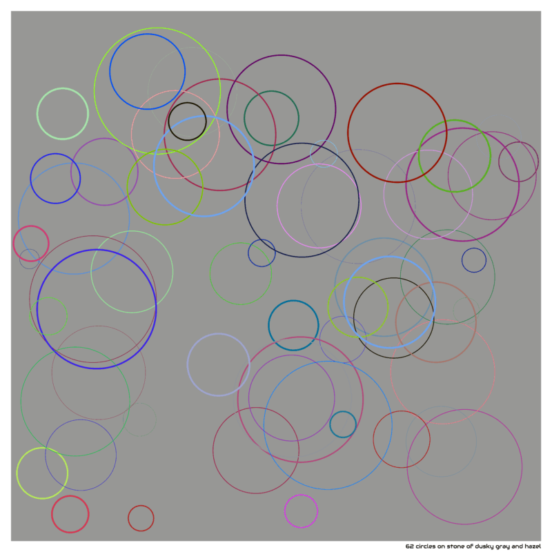 62 circles on stone of dusky gray and hazel