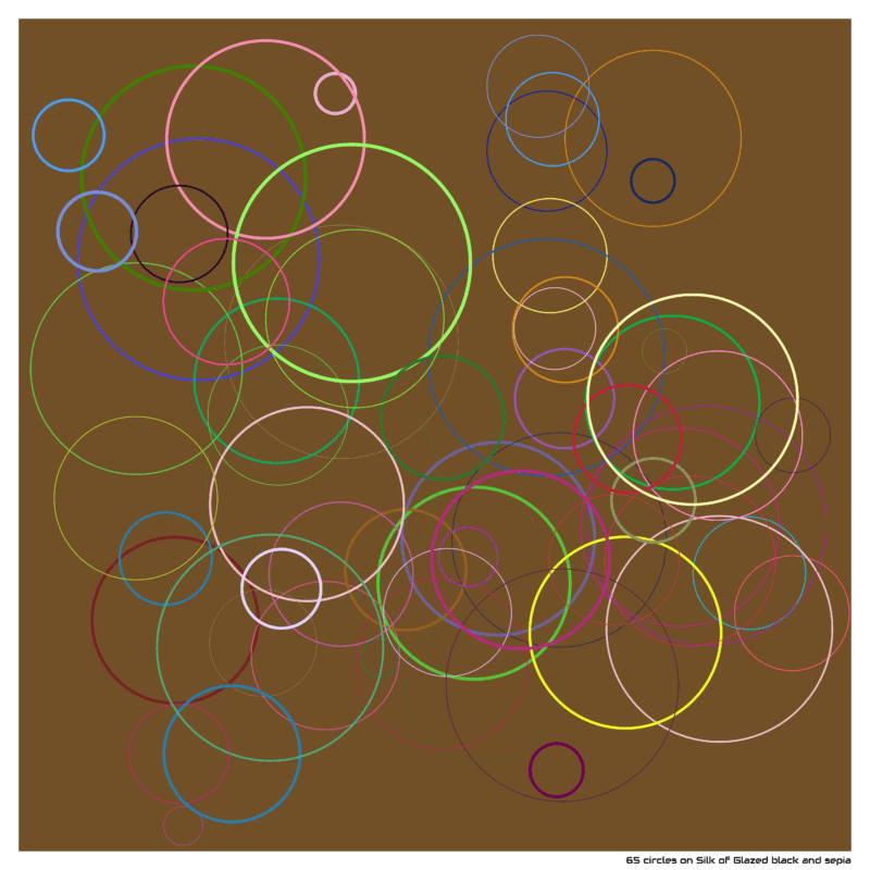 65 circles on Silk of Glazed black and sepia