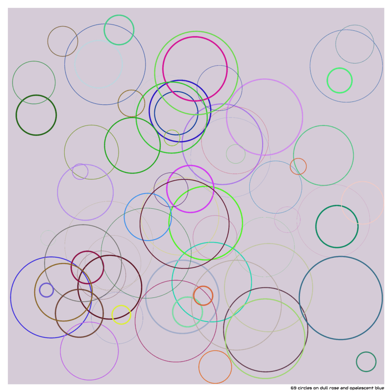 69 circles on dull rose and opalescent blue