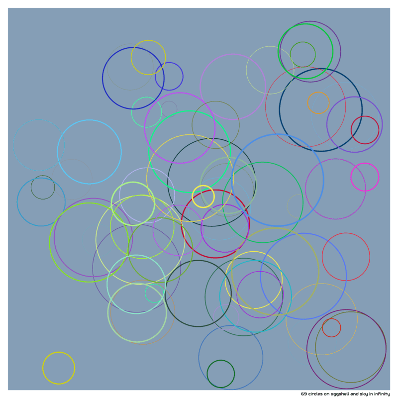 69 circles on eggshell and sky in infinity