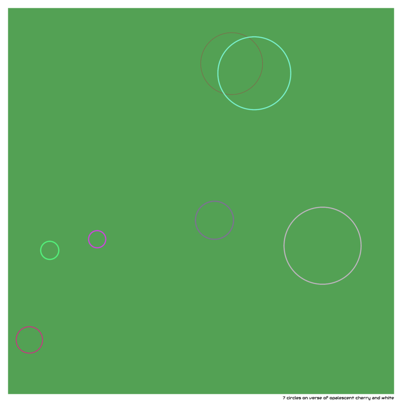 7 circles on verse of opalescent cherry and white