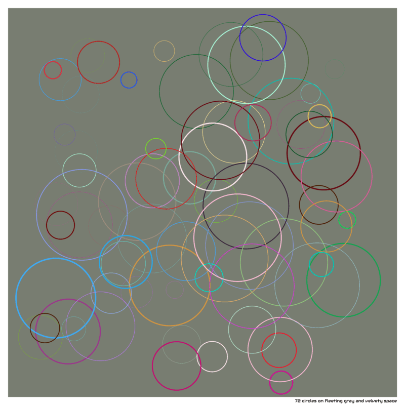 72 circles on fleeting gray and velvety space