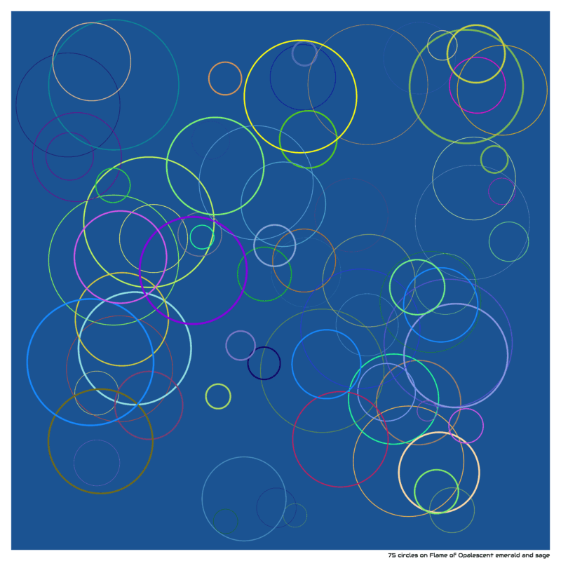 75 circles on Flame of Opalescent emerald and sage