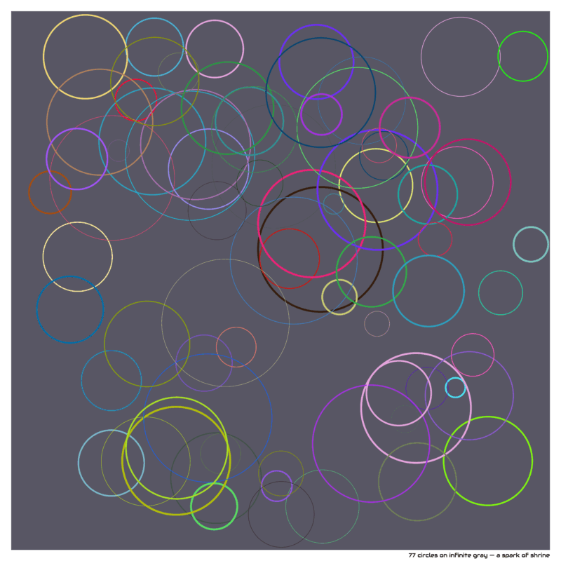 77 circles on infinite gray — a spark of shrine