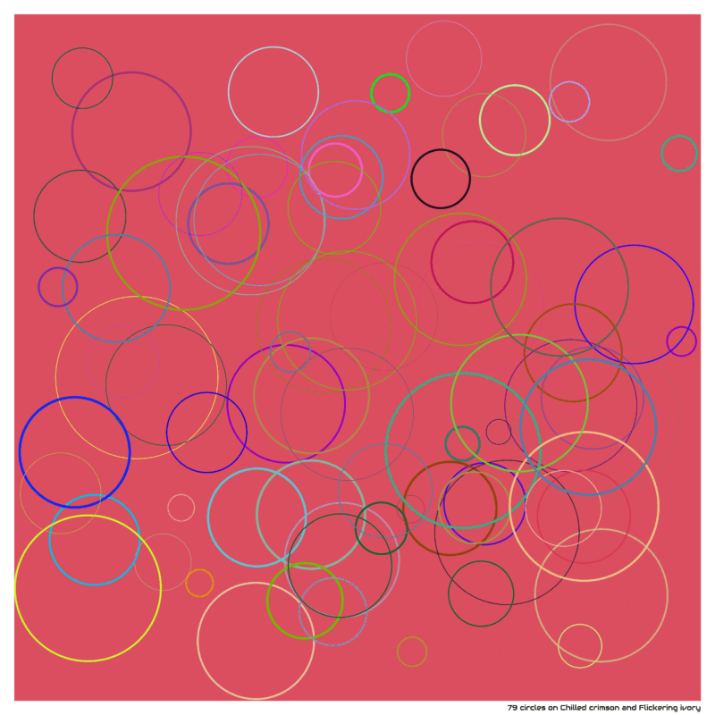 79 circles on Chilled crimson and Flickering ivory