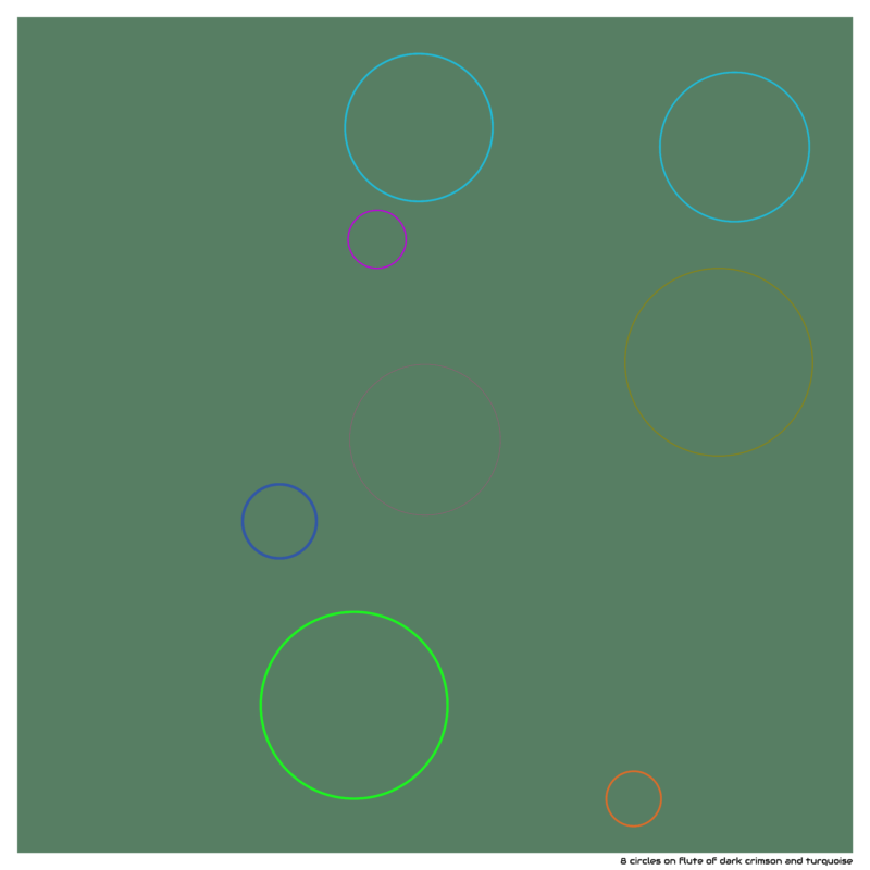 8 circles on flute of dark crimson and turquoise